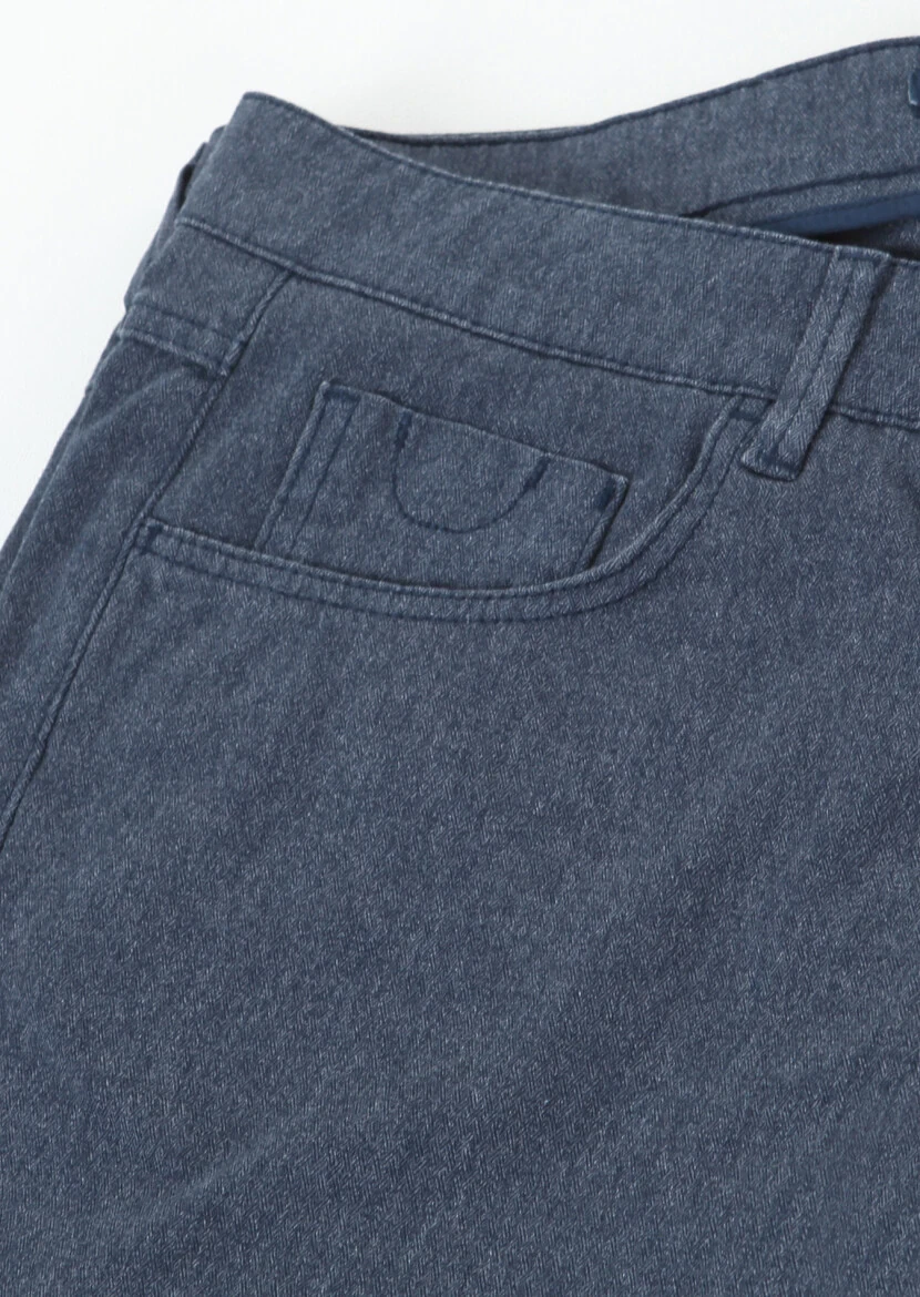 Navy Blue Weaving Slim Fit Casual Cotton Blended Trousers 