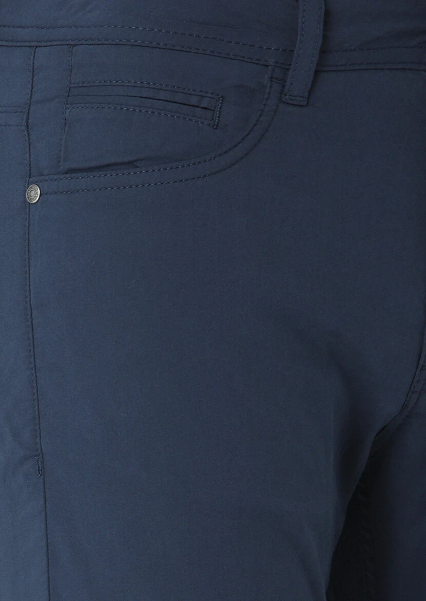 Navy Blue Weaving Slim Fit Casual Cotton Blended Trousers - 2