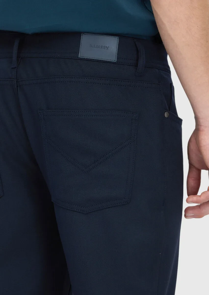 Navy Blue Weaving Slim Fit Casual Trousers - 5