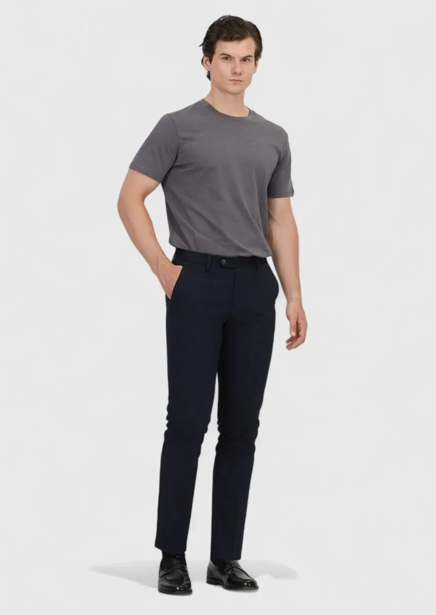 Navy Blue Weaving Slim Fit Classical Trousers - 1