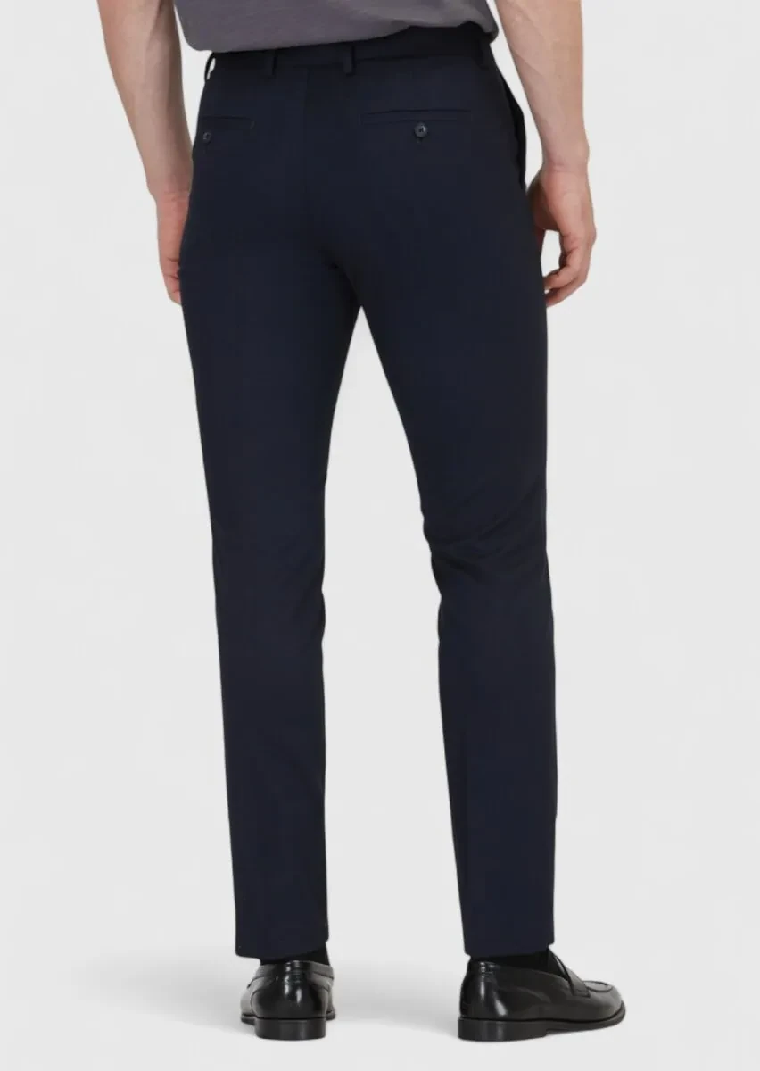 Navy Blue Weaving Slim Fit Classical Trousers - 4