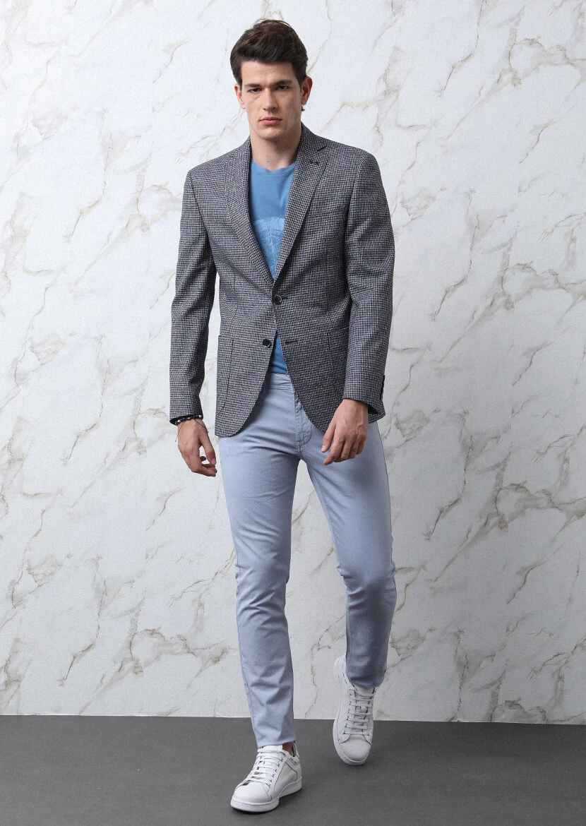 Navy Blue Zeroweight Slim Fit Cotton Blended Jacket - 1