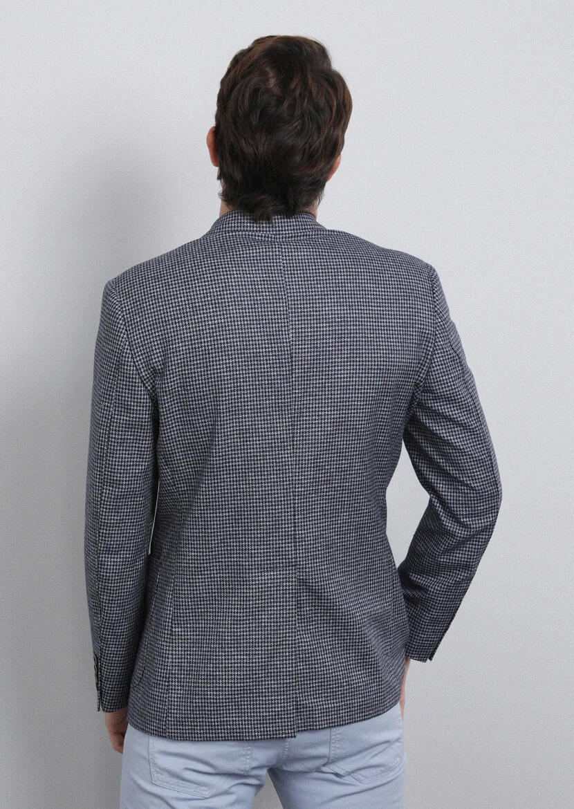 Navy Blue Zeroweight Slim Fit Cotton Blended Jacket - 5