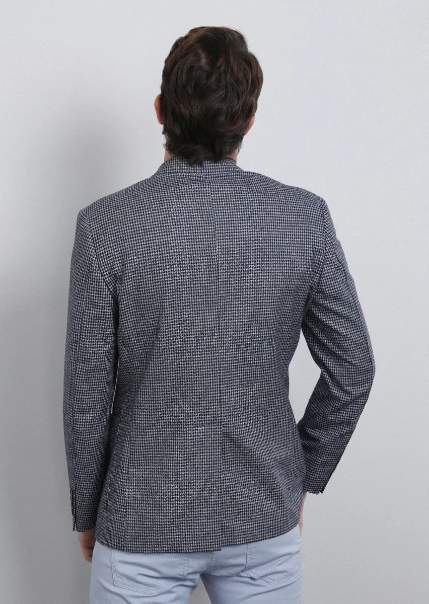 Navy Blue Zeroweight Slim Fit Cotton Blended Jacket - 5