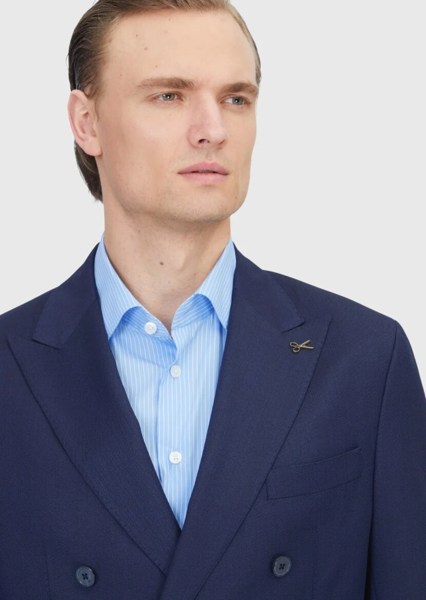 Navy Blue Zeroweight Slim Fit Wool Blended Suit - 3