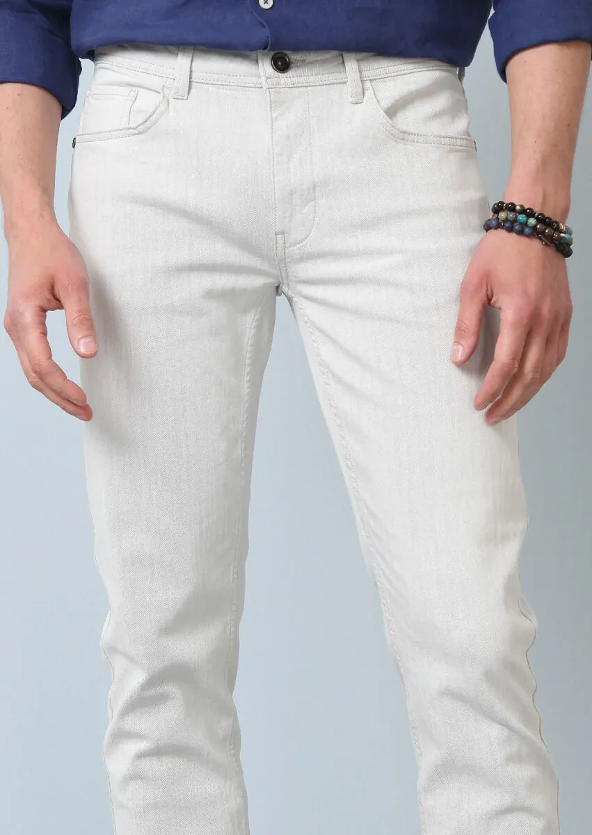 Off White Slim Fit Denim Cotton Blended Trousers - 3