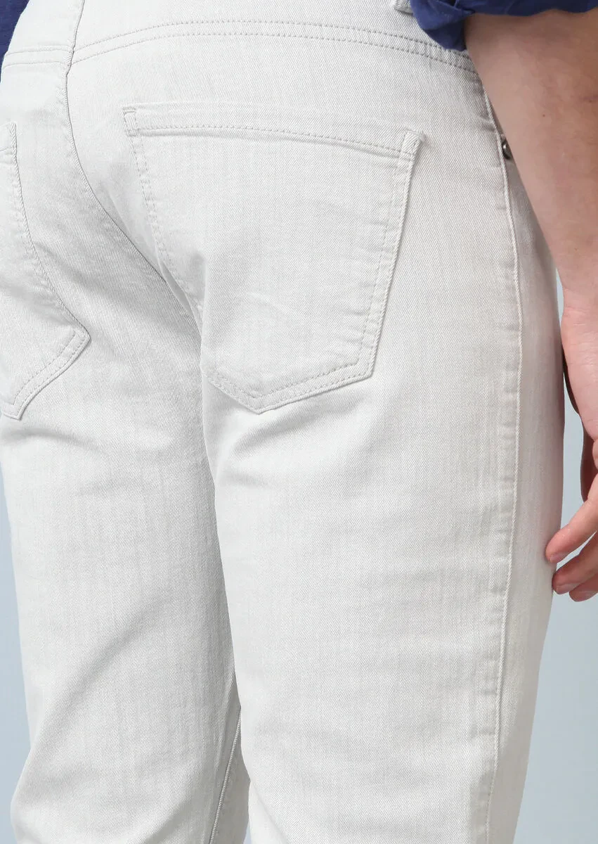 Off White Slim Fit Denim Cotton Blended Trousers - 4