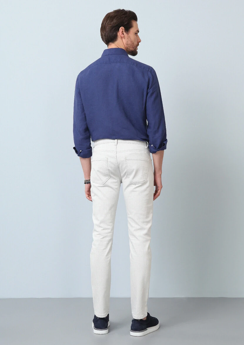 Off White Slim Fit Denim Cotton Blended Trousers - 5