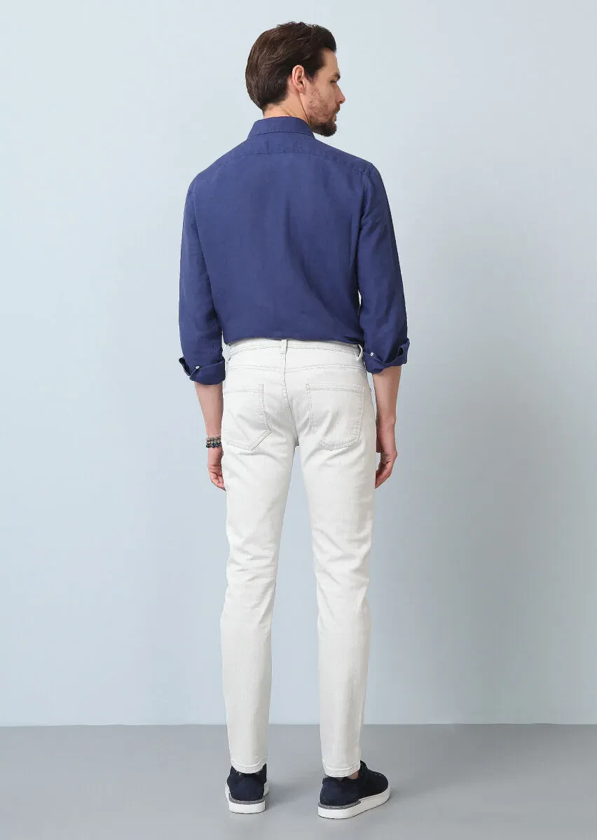Off White Slim Fit Denim Cotton Blended Trousers - 5