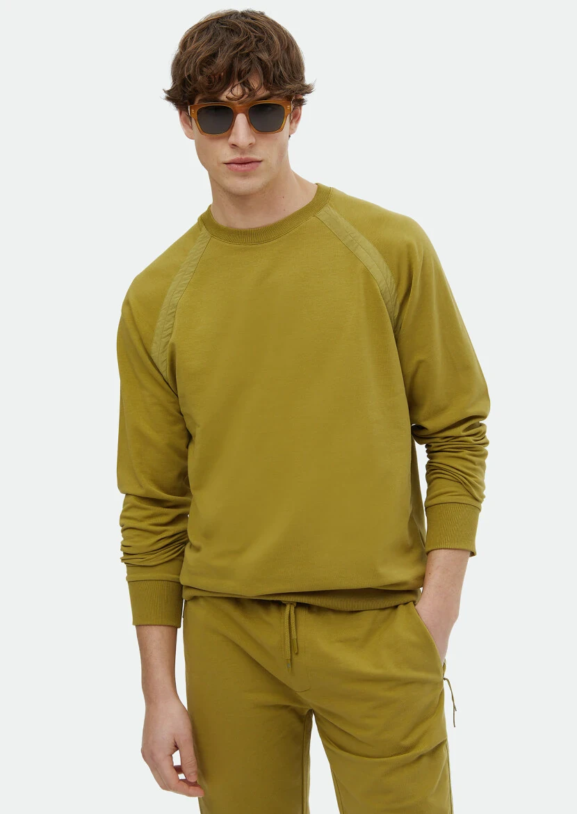 Oil Green Crew Neck Plain Sweatshirt - RAMSEY