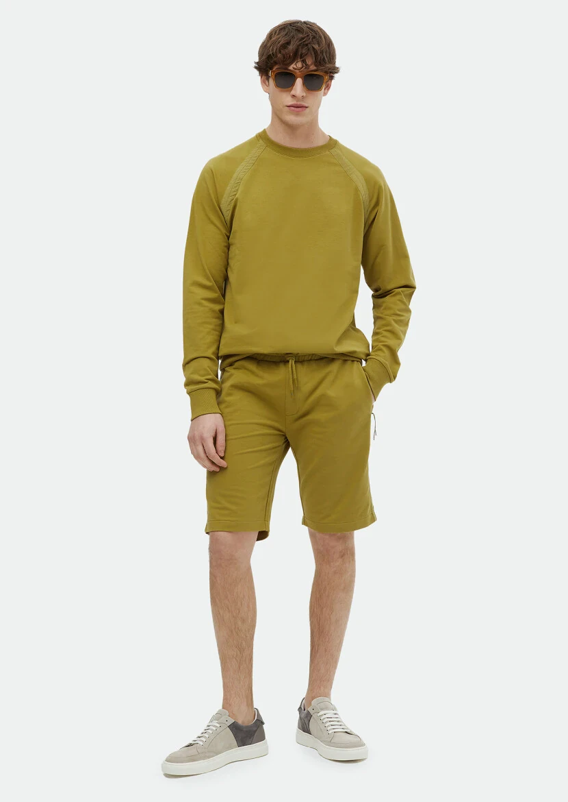 Oil Green Crew Neck Plain Sweatshirt 