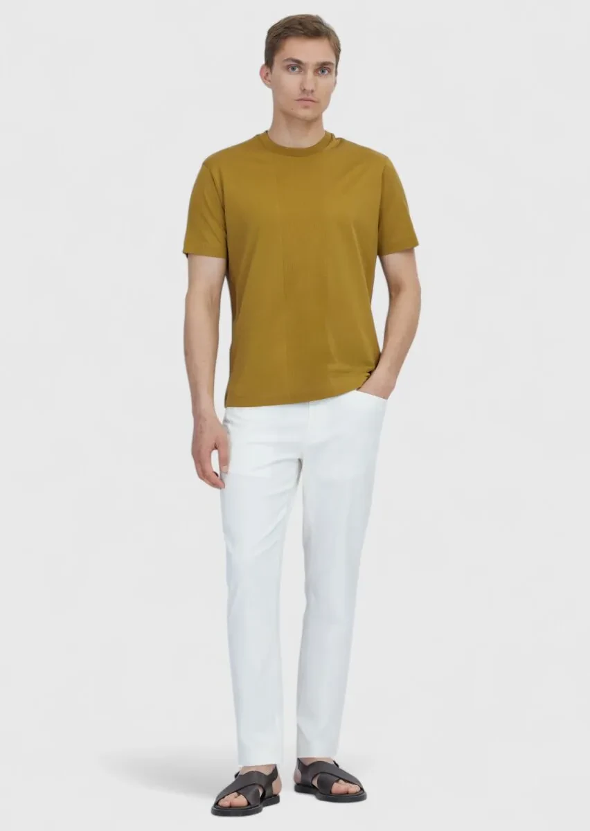 Oil Green Jacquard Crew Neck 100% Cotton T-Shirt - 2