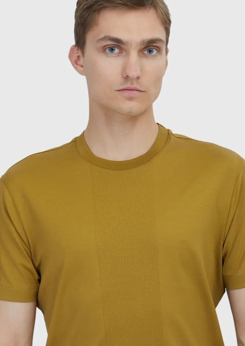 Oil Green Jacquard Crew Neck 100% Cotton T-Shirt - 3
