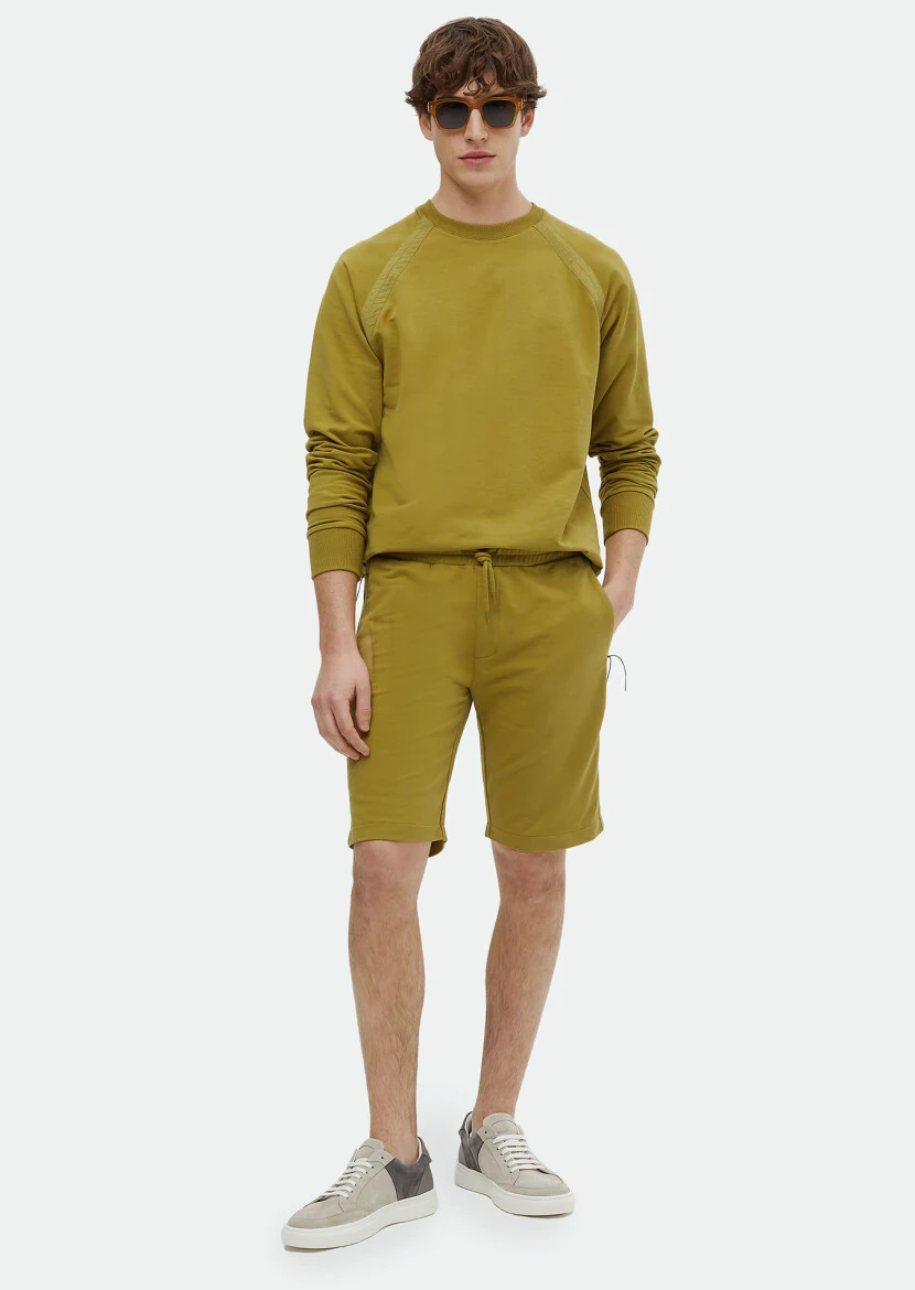 Oil Green Knitting Jogging Fit Sport Cotton Blended Bermuda - RAMSEY