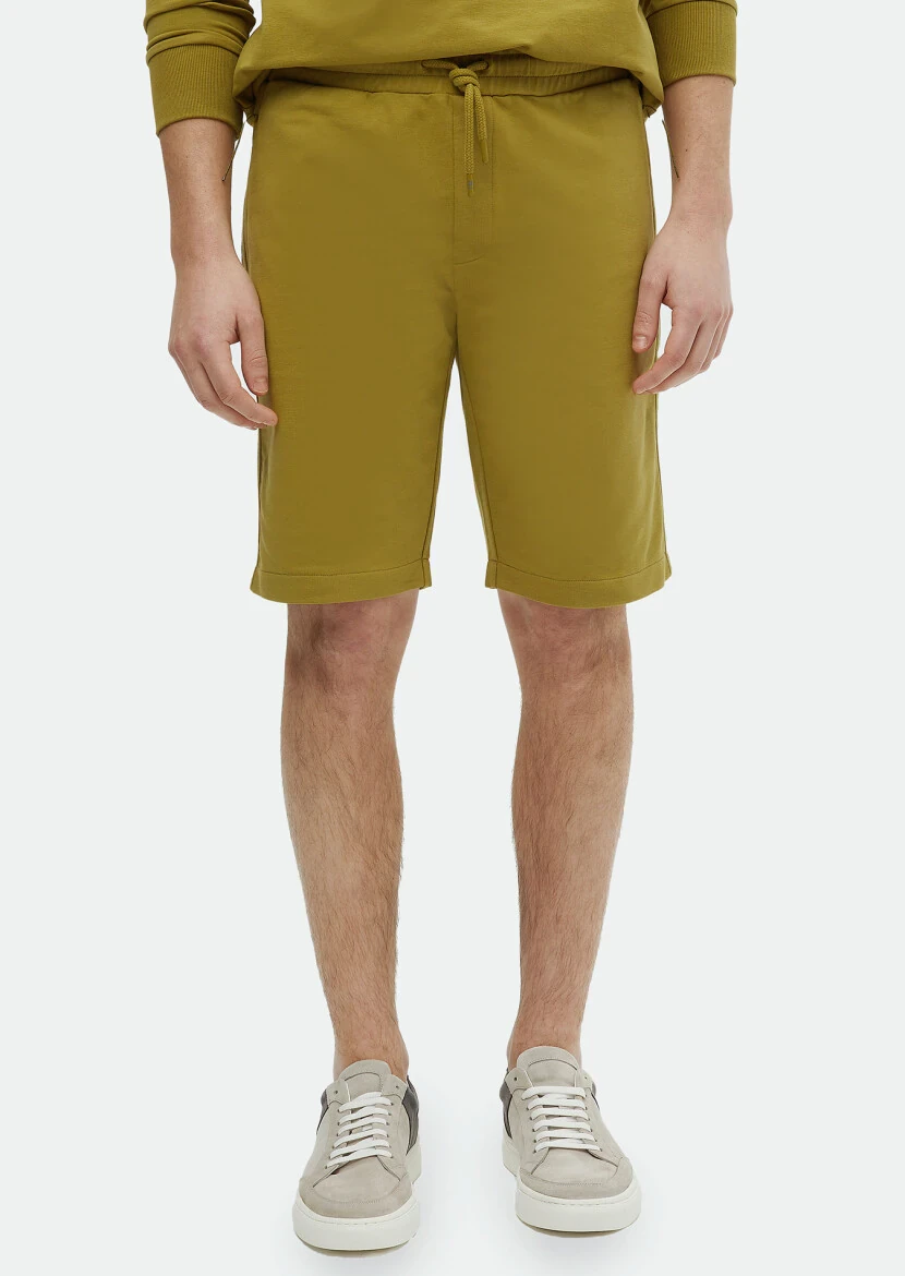 Oil Green Knitting Jogging Fit Sport Cotton Blended Bermuda 