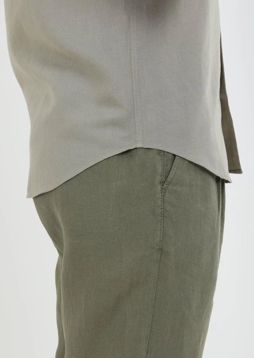 Oil Green Plain Regular Fit Weaving Casual Cotton Blended Shirt - 6