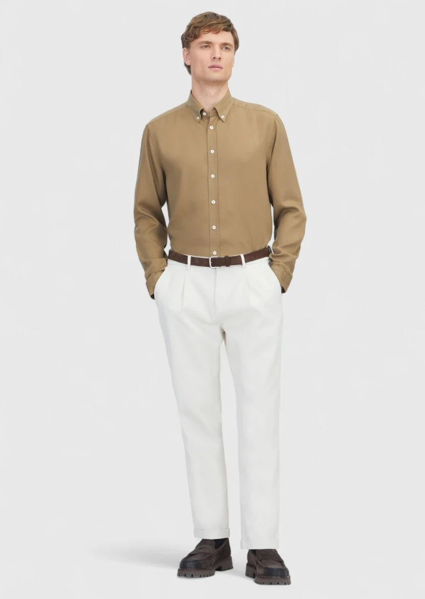 Oil Green Plain Weaving Casual Shirt - RAMSEY