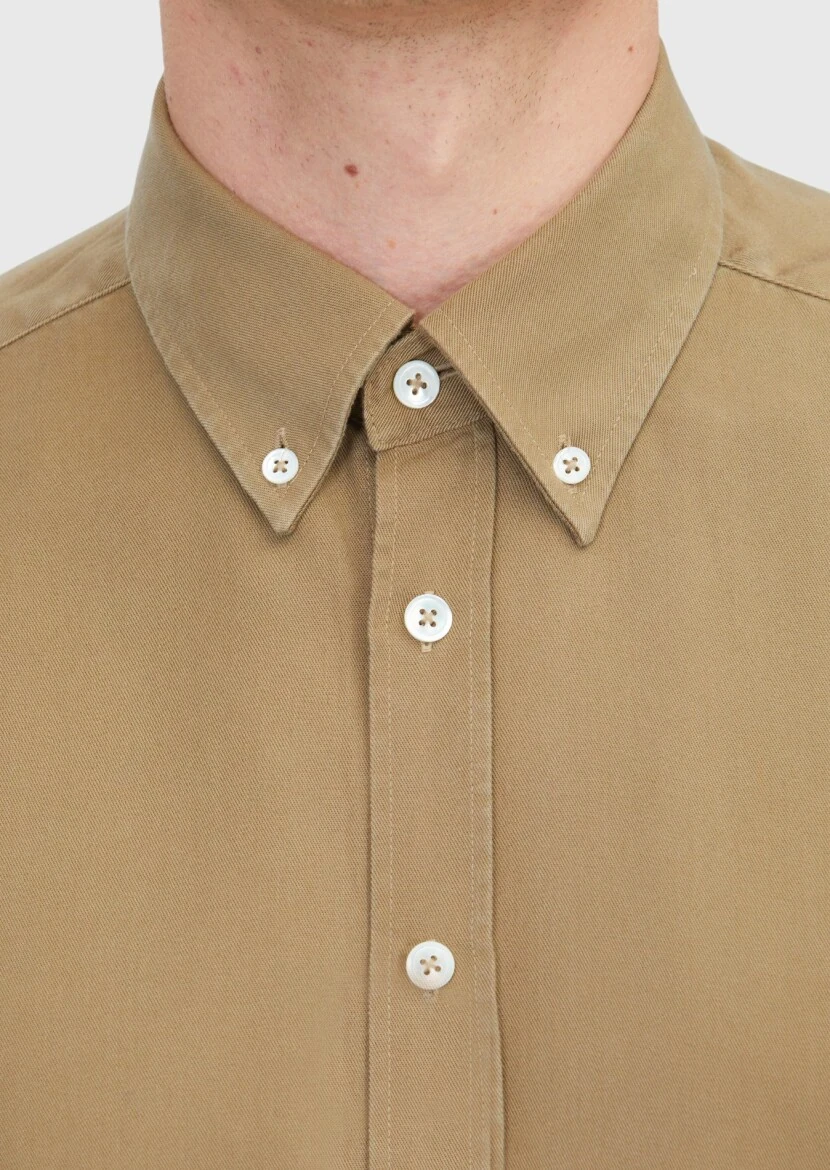 Oil Green Plain Weaving Casual Shirt - 4