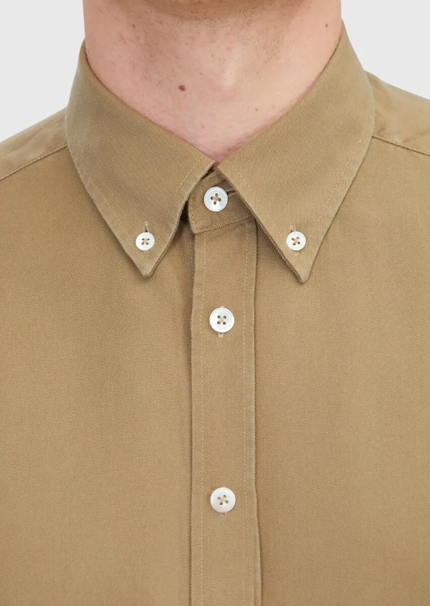 Oil Green Plain Weaving Casual Shirt - 4