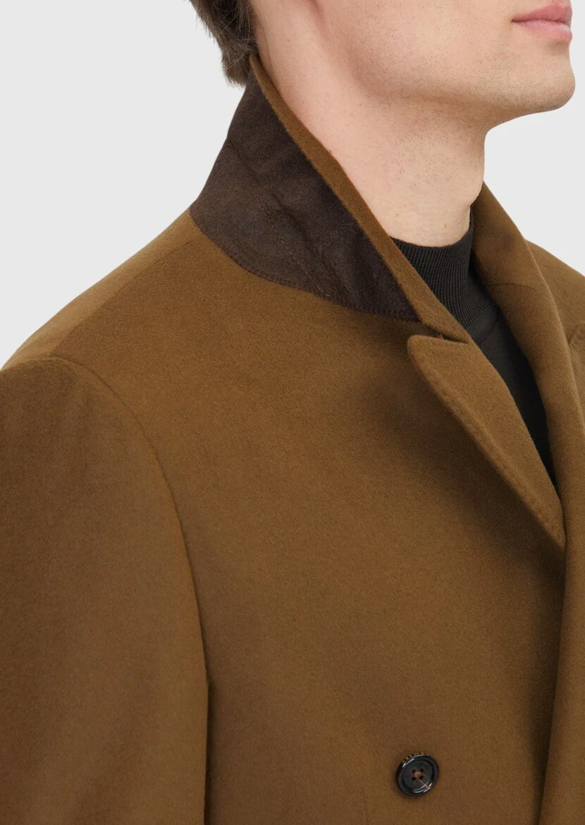 Oil Green Regular Fit Double Breasted Collar Casual Weaving Overcoat - 5