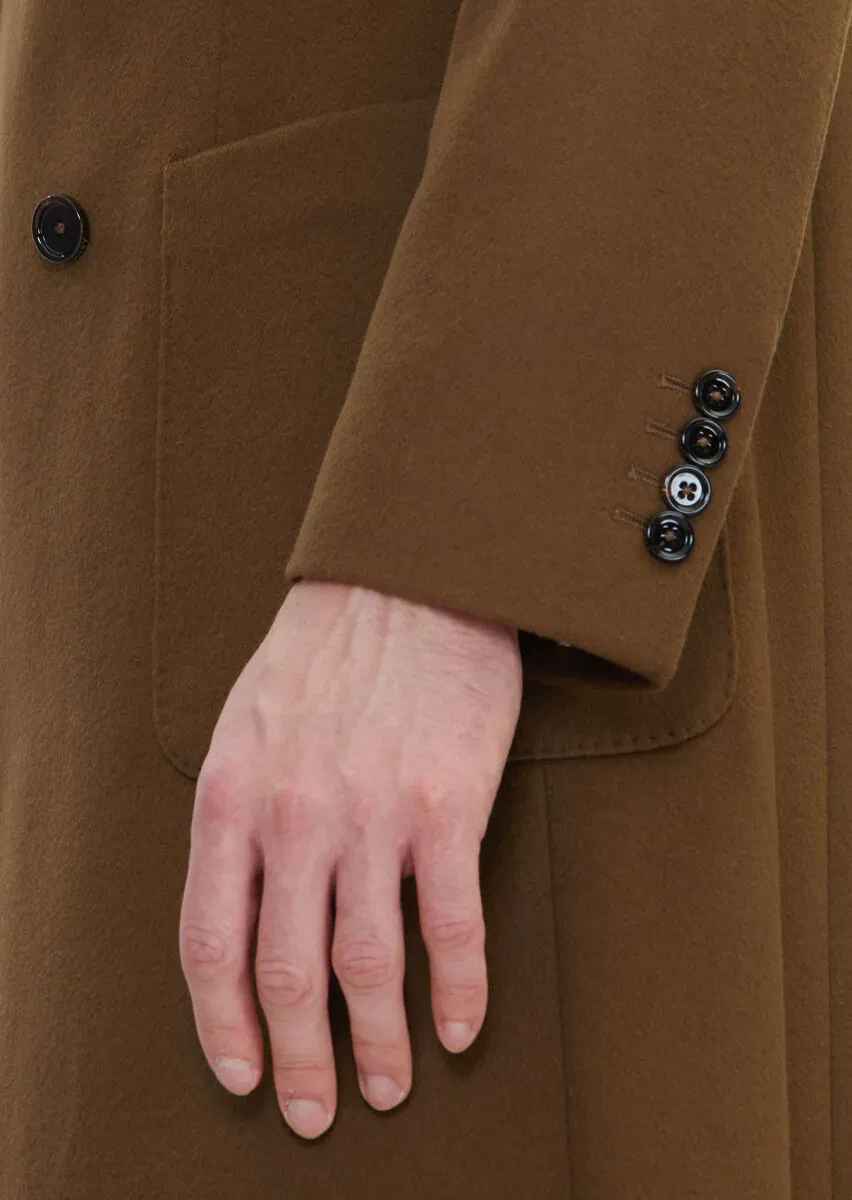 Oil Green Regular Fit Double Breasted Collar Casual Weaving Overcoat - 6