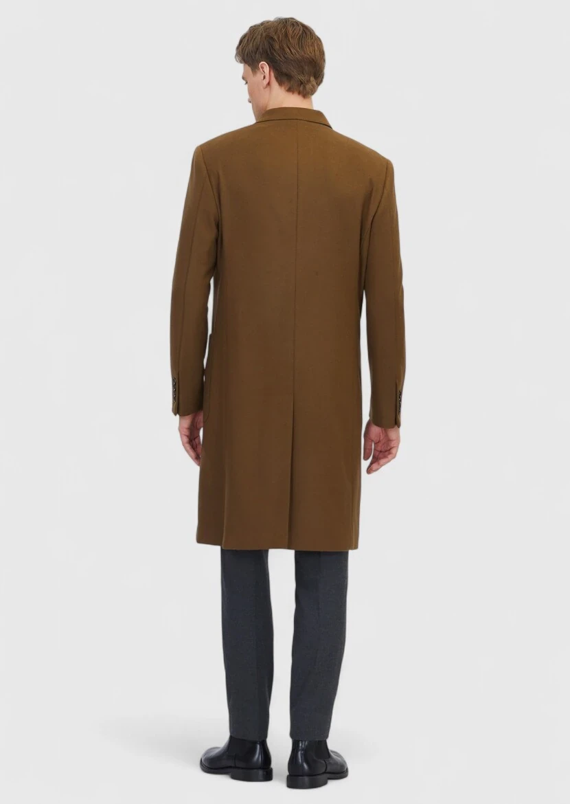 Oil Green Regular Fit Double Breasted Collar Casual Weaving Overcoat - 7