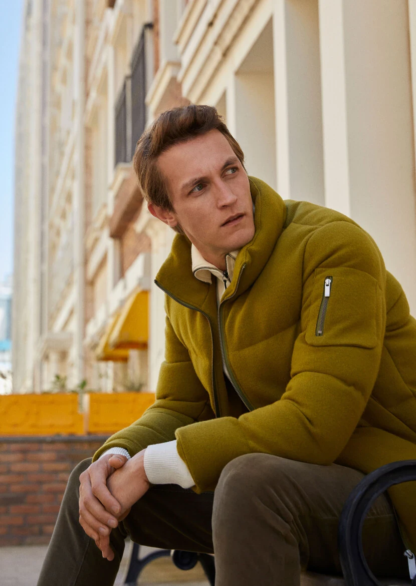 Oil Green Regular Fit Turtleneck Casual Weaving Coat - RAMSEY