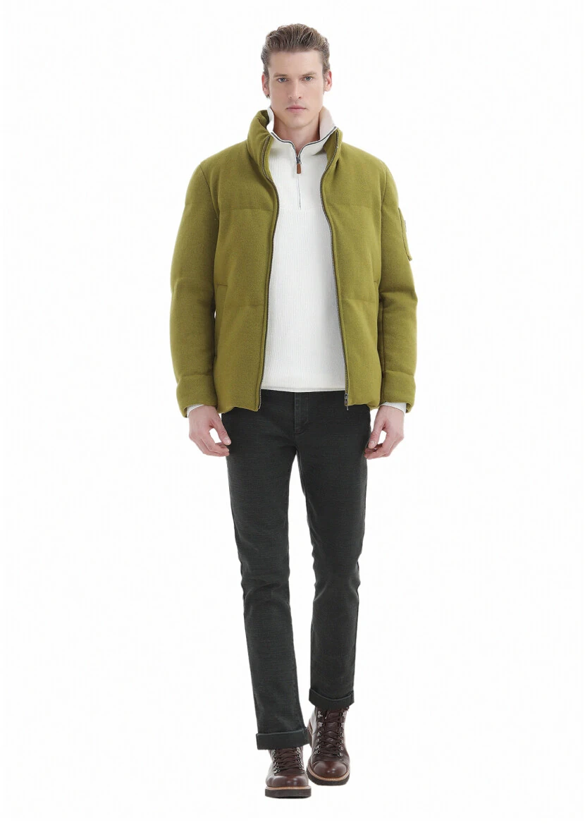 Oil Green Regular Fit Turtleneck Casual Weaving Coat - RAMSEY