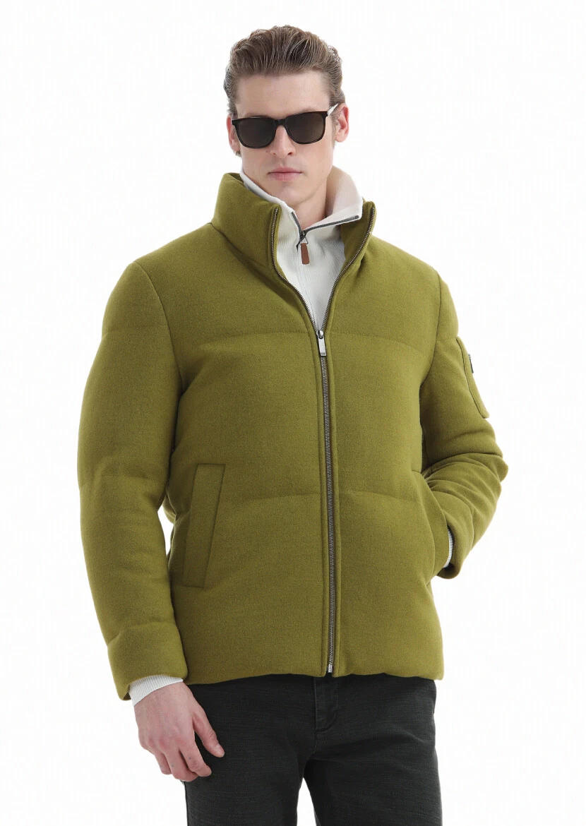 Oil Green Regular Fit Turtleneck Casual Weaving Coat - 4