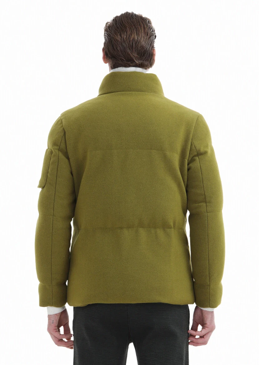Oil Green Regular Fit Turtleneck Casual Weaving Coat - 7