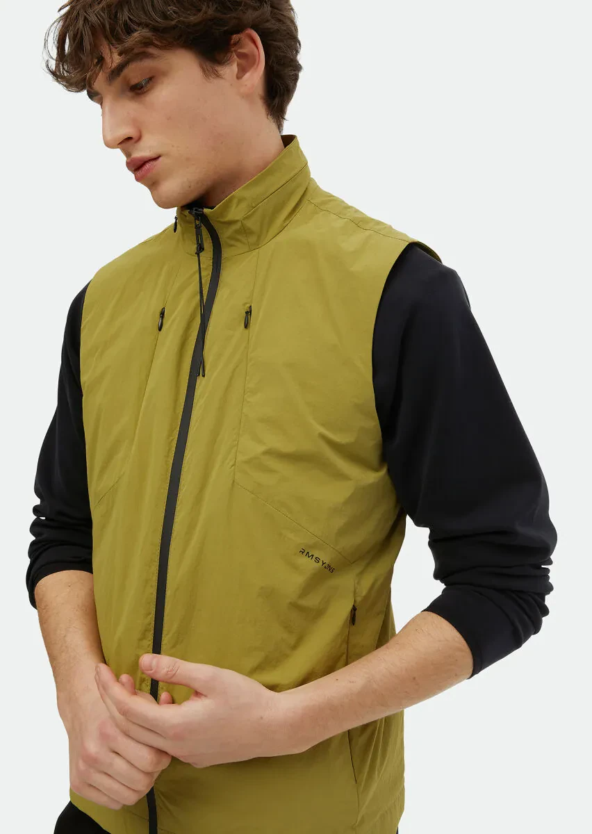 Oil Green Regular Fit Turtleneck Denim Weaving Puffer Vest - 4