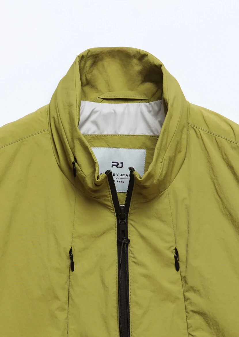 Oil Green Regular Fit Turtleneck Denim Weaving Puffer Vest - 7