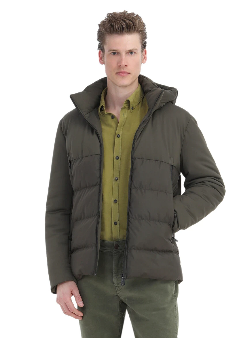 Oil Green Ribbed Regular Fit Weaving Casual 100% Cotton Shirt - 3