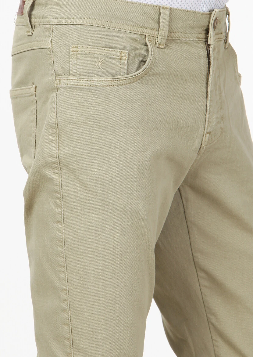 Oil Green Weaving Slim Fit Casual Cotton Blended Trousers - 3