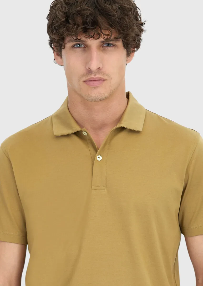 Olive Plain Polo Neck 100% Cotton T-Shirt - 3