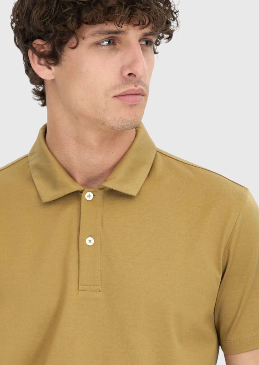 Olive Plain Polo Neck 100% Cotton T-Shirt - 4