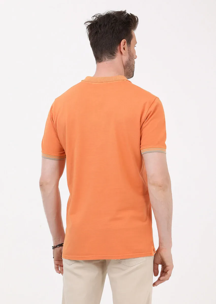Orange Plain Polo Neck 100% Cotton T-Shirt - 6