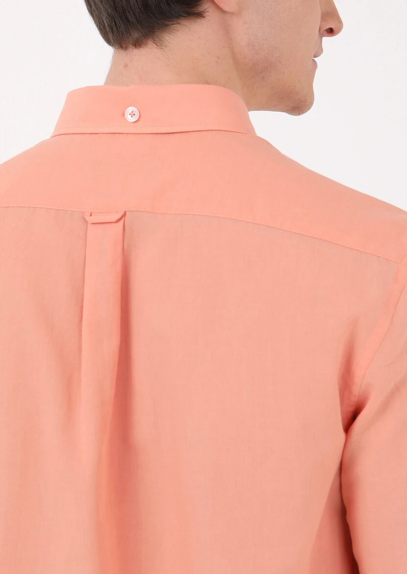 Orange Plain Regular Fit Weaving Casual 100% Cotton Shirt - 4