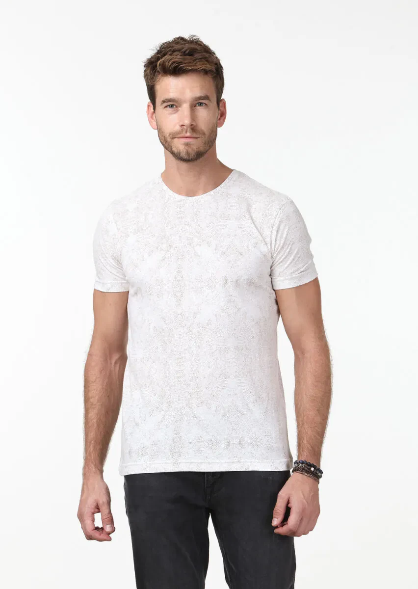 Orange Printed Cotton Blended T-Shirt - 1