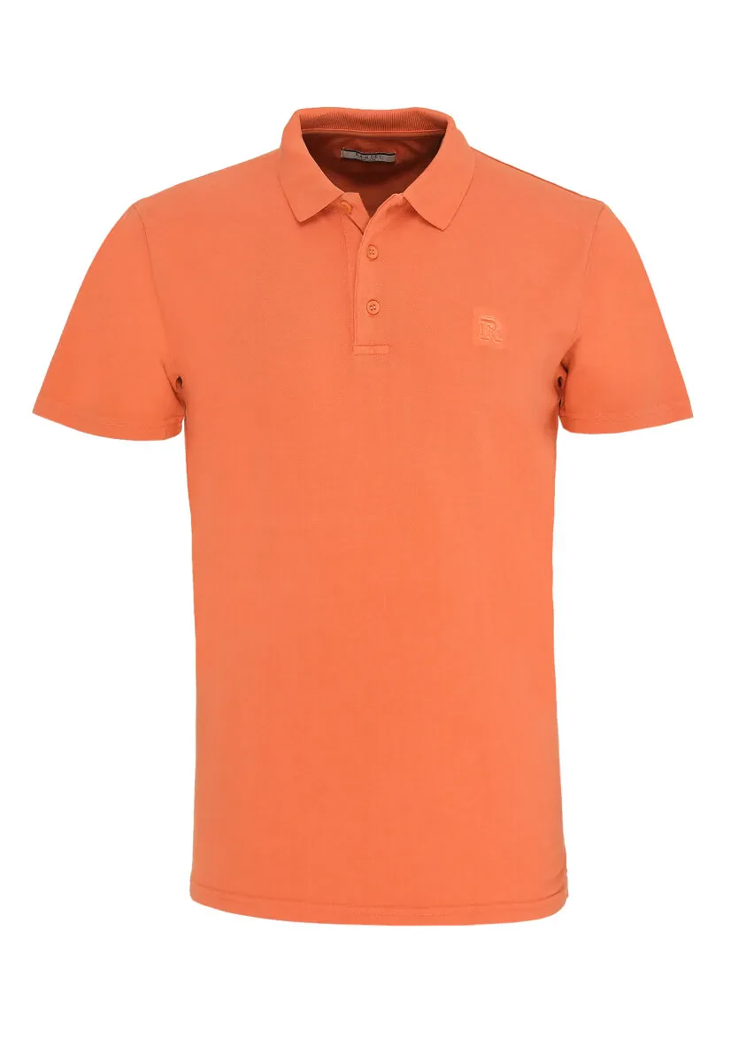 Orange Printed Polo Neck 100% Cotton T-Shirt - 1