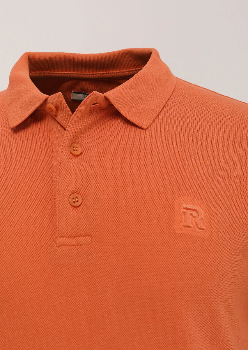 Orange Printed Polo Neck 100% Cotton T-Shirt - 2