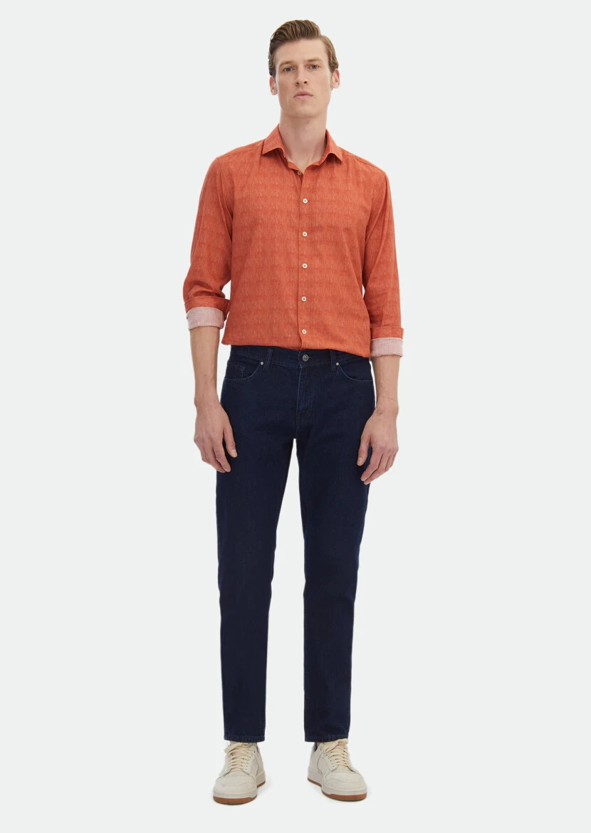Orange Printed Regular Fit Weaving Casual 100% Cotton Shirt - RAMSEY