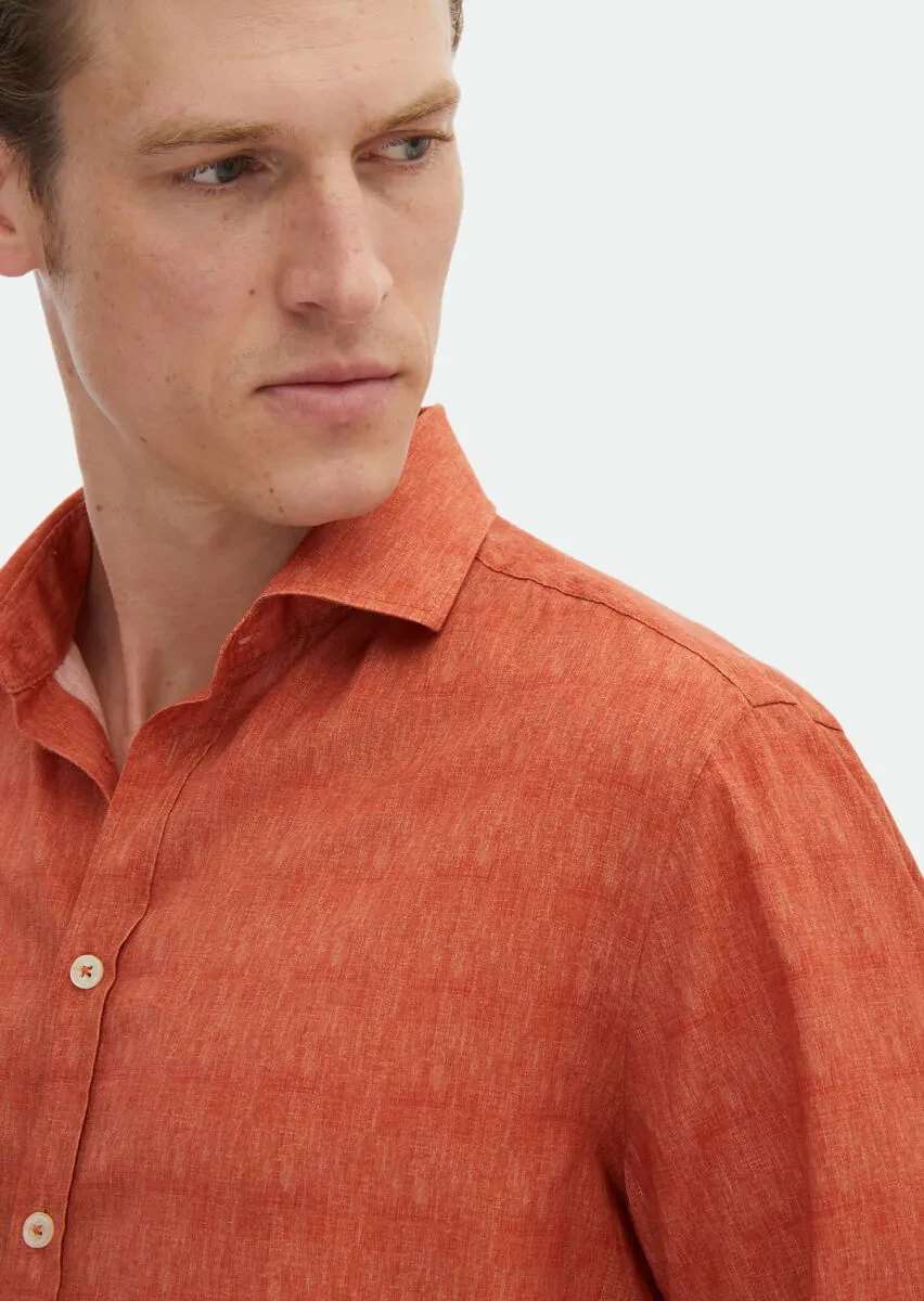 Orange Printed Regular Fit Weaving Casual 100% Cotton Shirt - 6