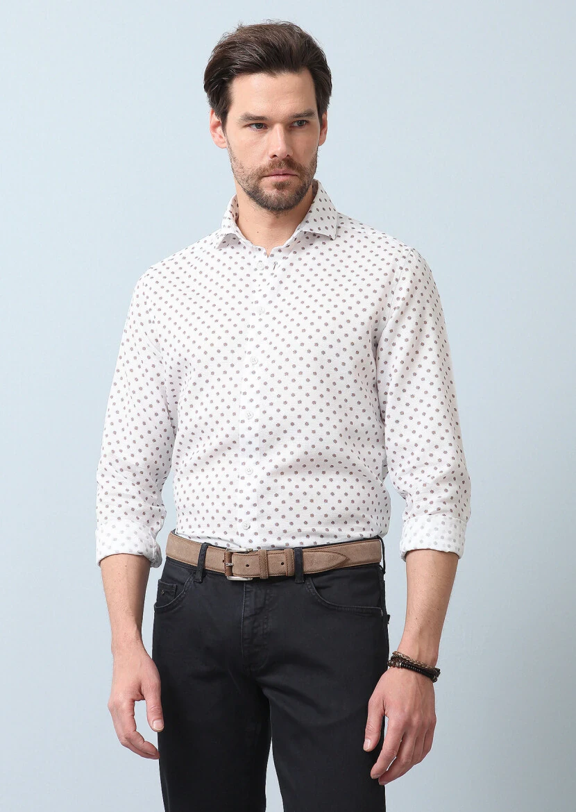 Orange Printed Regular Fit Weaving Casual Cotton Blended Shirt - 5