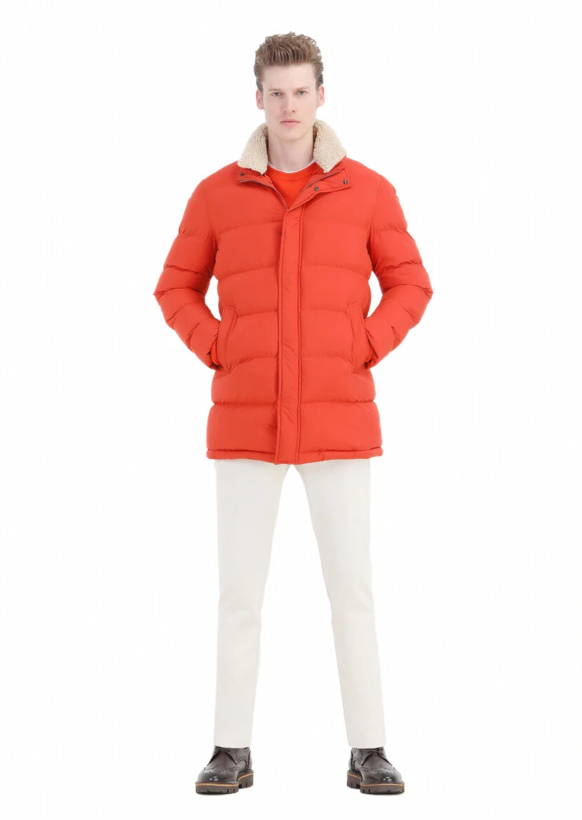 Orange Regular Fit Shirt Collar Casual Weaving Coat - 3