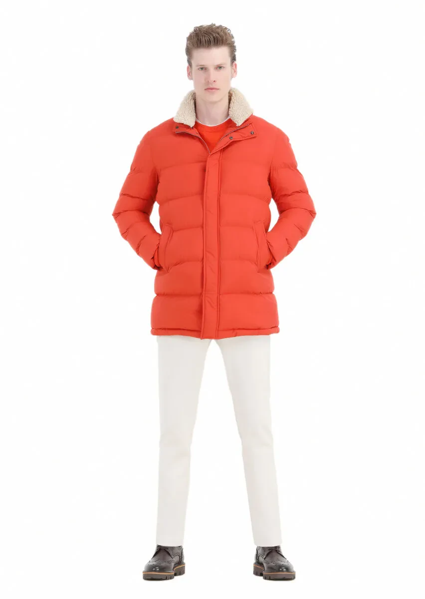 Orange Regular Fit Shirt Collar Casual Weaving Coat - 3