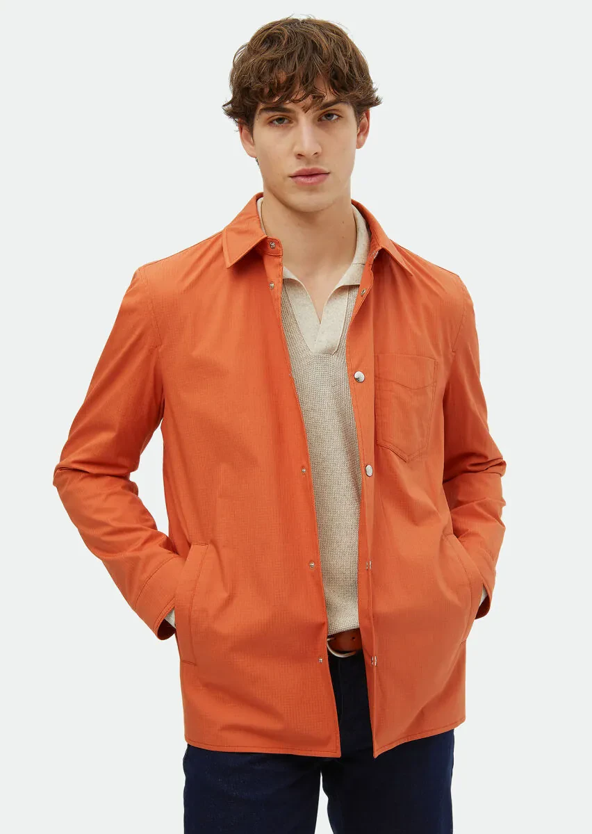 Orange Regular Fit Shirt Collar Casual Weaving Coat - 1