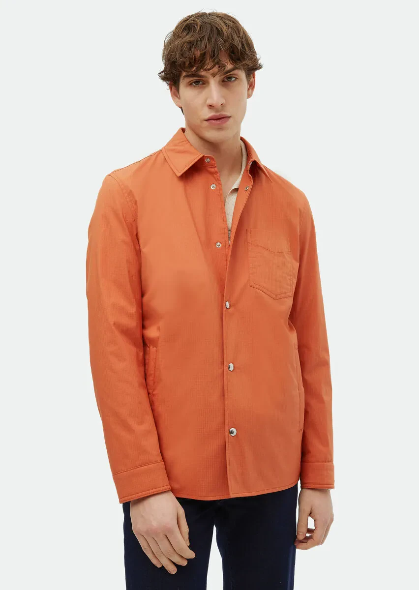 Orange Regular Fit Shirt Collar Casual Weaving Coat - 3
