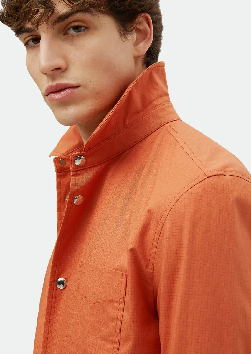 Orange Regular Fit Shirt Collar Casual Weaving Coat - 4
