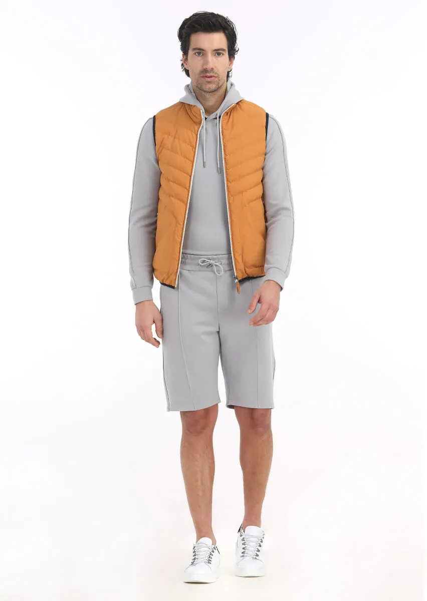 Orange Regular Fit Turtleneck Casual Weaving Puffer Vest - 1